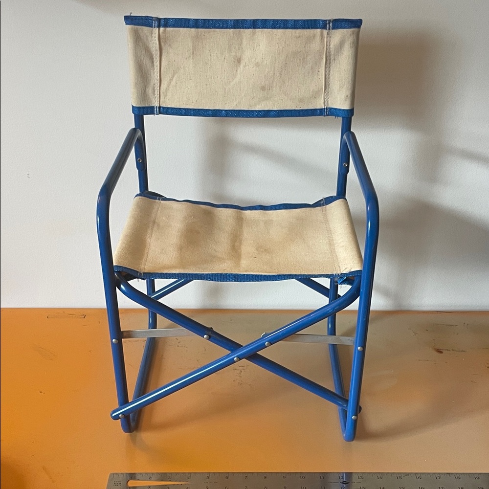 Vintage Little Kids Blue and Cream Directors Folding Chair